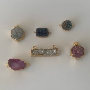 Lot of SIX Druzy Quartz Electroplated gold pendants